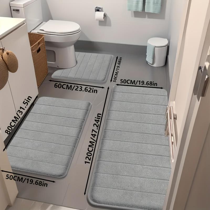 Juego de 3 alfombrillas de baño de forro polar coral, antideslizantes, absorbentes, en forma de U, lavables, para decoración del hogar