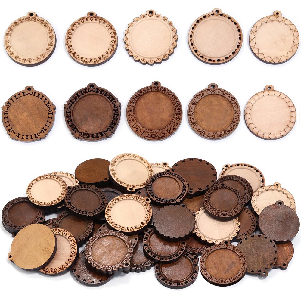 5pcs/Lot Random Mixed Vintage Wooden Cabochon Base Settings Blank Wood Cabochon Pendant Trays Diy Jewelry for Necklace Makings