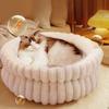 Thickened Round Pet Bed for Small Dogs&Cats Soft Washable Fabric Mat Waterproof Bottom Warm Plush Dog Cushion with Non-Slip Base