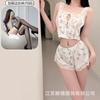 Crispy Sexy Sweet and Spicy Women's Summer Ice Silk Thin Pure Desire Suspender Shorts Two-piece Set Lace Temptation Set