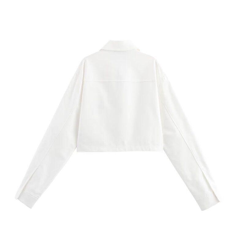 Fashion Style 2024 Autumn New Women's Clothing Easiest for Match Cotton Plaid White Long Sleeves Turn-down Collar Coat 4391725