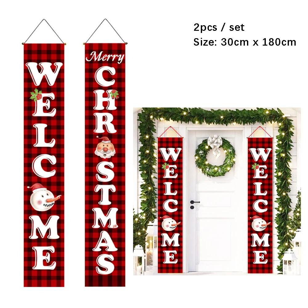 Christmas Door Hanging Banner Santa Claus Snowman Walnut Guards Merry Christmas Door Ornament Decoration New Year