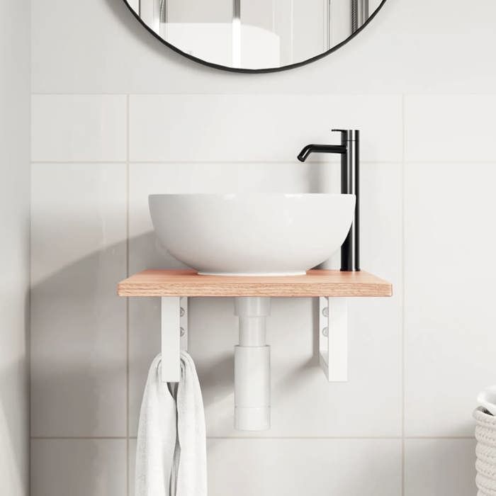 VidaXL Wall-mounted Vanity Shelf Steel and Solid Oak Wood 3302556