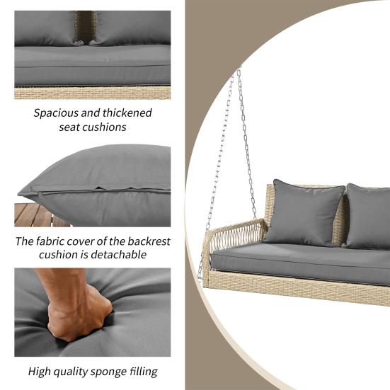 1 Set Garden Hanging Swing Two Seats Elastic Bounce Cushion Heavy Duty Chain Great Load Bearing Rattan