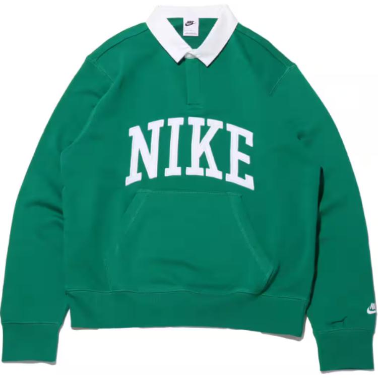 Nike Men s Club Fleece Long-Sleeve Fleece Polo Top Green White FN3113-365 M