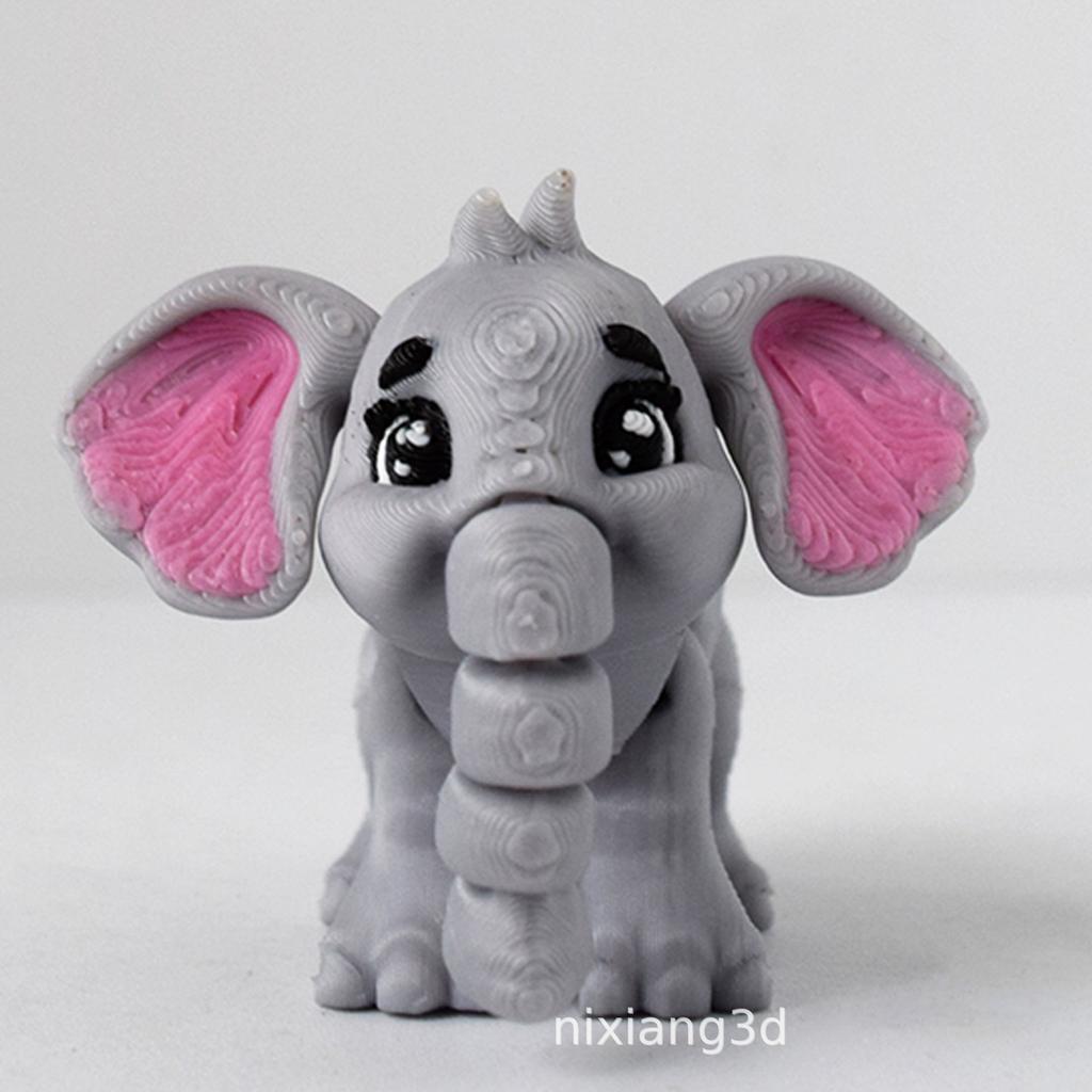 Cute Grey Elephant 3D Printed Toys Joints Movable Simulation Zoo Elephant Toy Model Home Decoration Children's Souvenir Gift