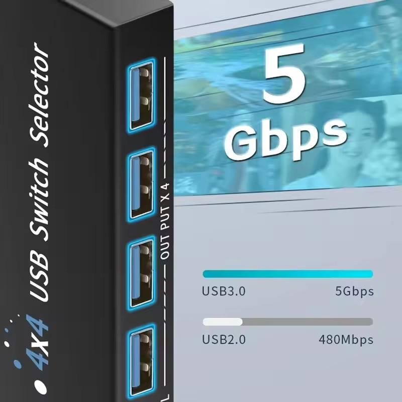 KVM-переключатель 4 в 4 выхода USB3.0, общий контроллер, USB2.0 адаптер-разветвитель для принтера, переключатель для ПК, ноутбука, клавиатуры, мыши, монитора