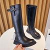 New Winter Leather Boots Girls Princess Black Short Plush Warm Children Shoes Perfortable Student Baby Kids Knight Boots 02c