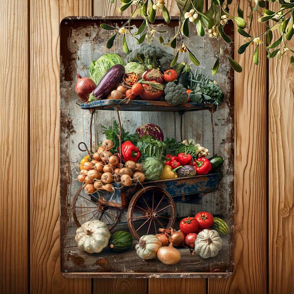 [Langlebige Konstruktion] Vintage Gemüsekarrren Metallschild, Eisenmaterial, Perfekt für Raumdekoration