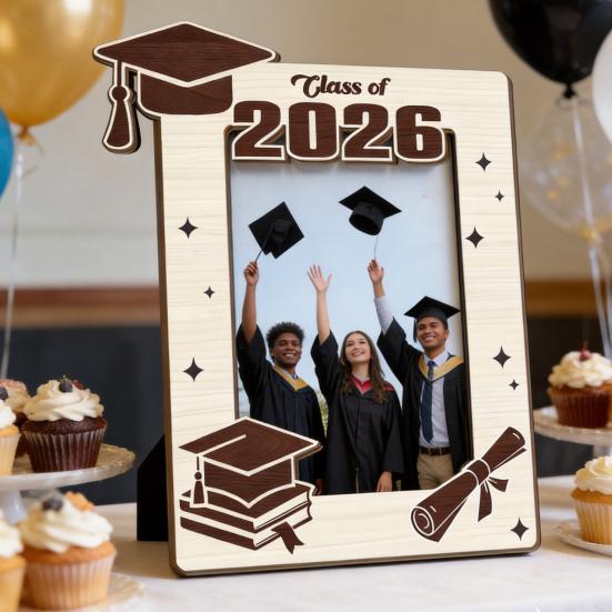 Graduation Photo Frame Class Picture Frame Tabletop of 2026 Wooden Standing Photo Display