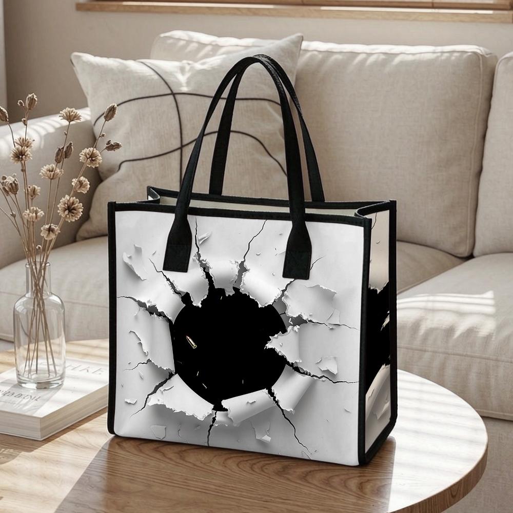Crack Print Large Capacity Casual Tote Bag for Daily Shopping Commute