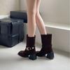 2025 new autumn and winter pleated stacking boots round head belt buckle suede thick heel low sleeve Martin boots