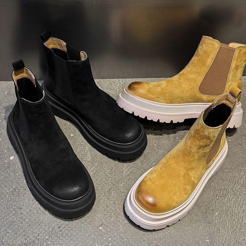 Thick-Soled Chelsea Boots High-Top Boots Martin Boots Men'S And Women'S Casual British Trendy Foot-Fitting Winter Velvet Rhubarb Boots