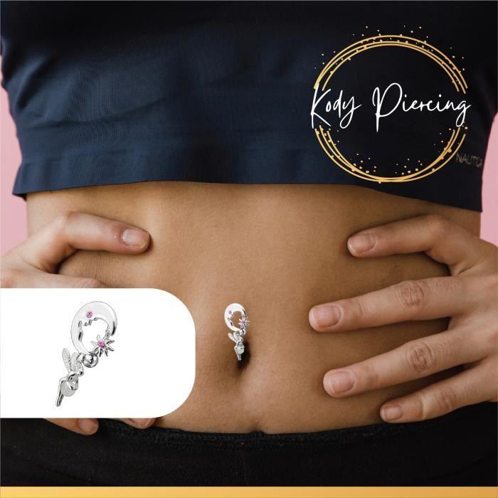 

KODY PIERCING Кольцо из стерлингового серебра 925 пробы в виде пупка в виде перевернутой феи с оправой из луны и розовых кристаллов