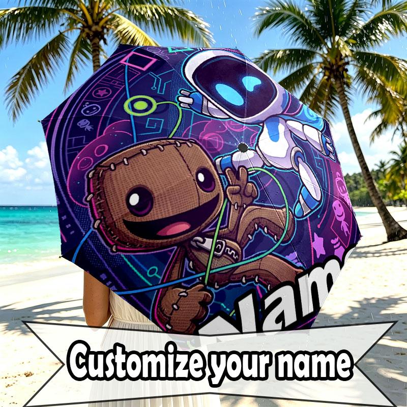 Custom Name Personalized Cosmic Bot Crew Print Umbrella, Auto Open Close, 8‑Rib Sturdy Frame, Commute Camping Hiking Use, Birthday Gift