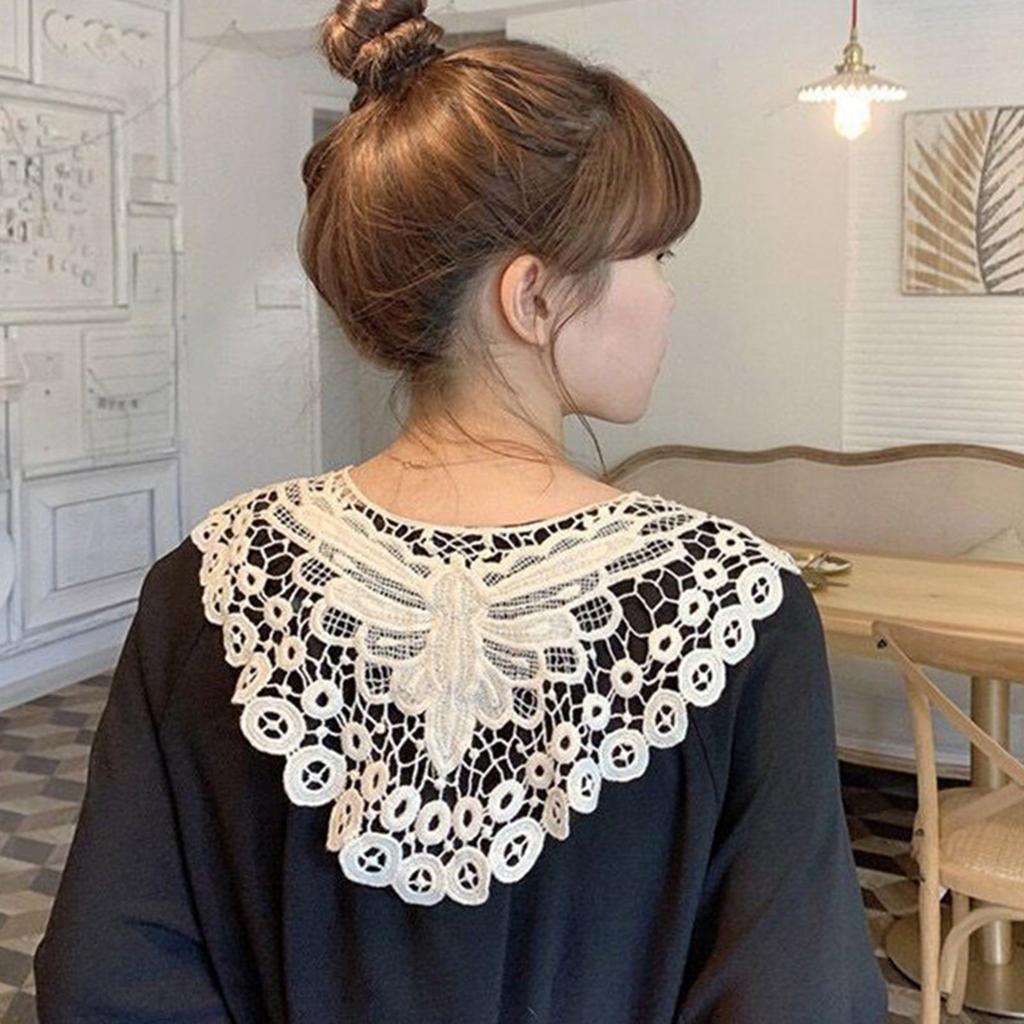 Fashion Lace Shoulder Wrap with Embroidered Detail Breathable Hollow out Faux Lace Shawl Collar for Stylish Women