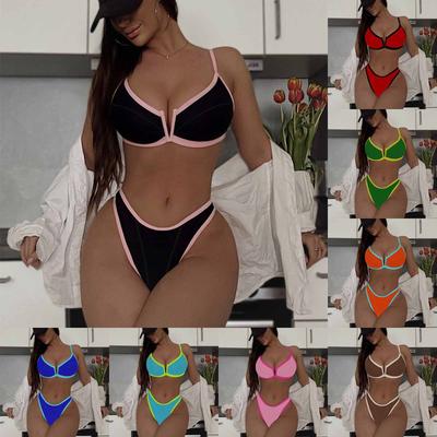Dames Sexy Bikini Zwempak, Europees Rugloze V-Hals Zwemkleding, Meerkleurig Strand Zwempak