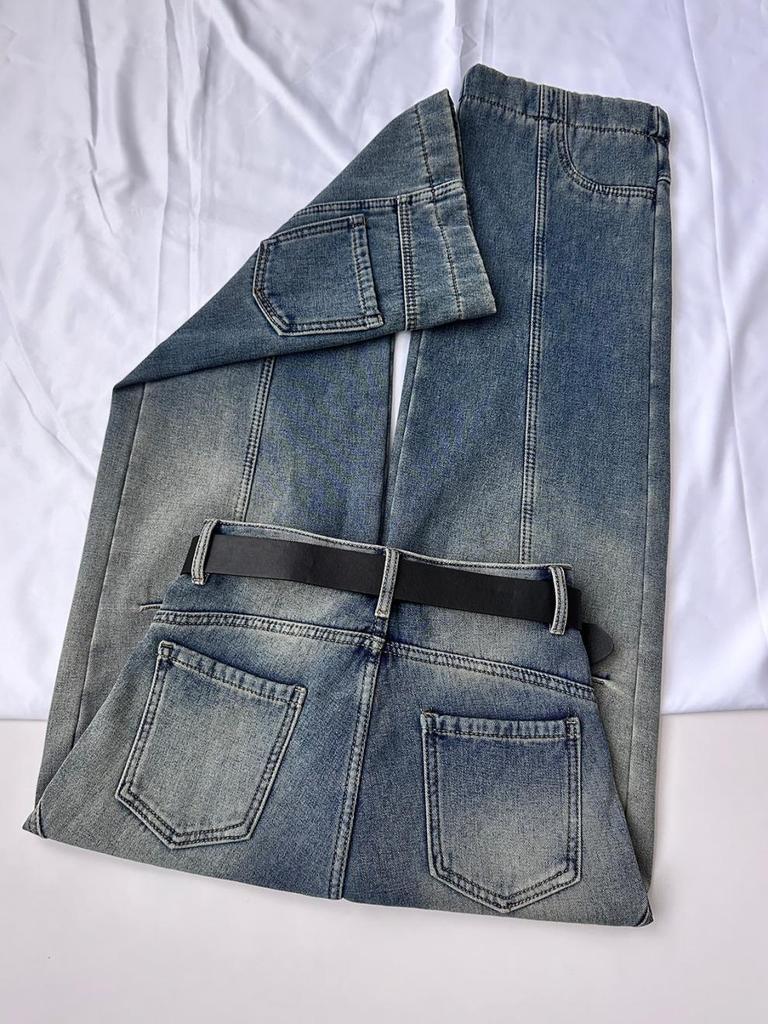 Women's Retro Wide-Leg Inverted Front Denim Jeans, Autumn/Winter 2025, Plus Velvet Thick, Loose Fit, Straight-Leg Backwards Design.
