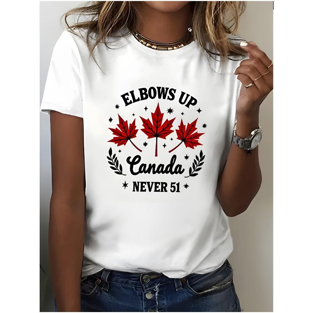 

Women S Patriotic T-Shirt Red Maple Leaf Stars Graphic Harajuku Sleeve Casual Aesthetic Clothes S