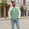 Breathable Outdoor Activewear Men Waffle Sweatshirt, Long Sleeve Quarter Zip Contrasting Color Mens Sweatshirt Casual Stand Collar Pullover Shirt for