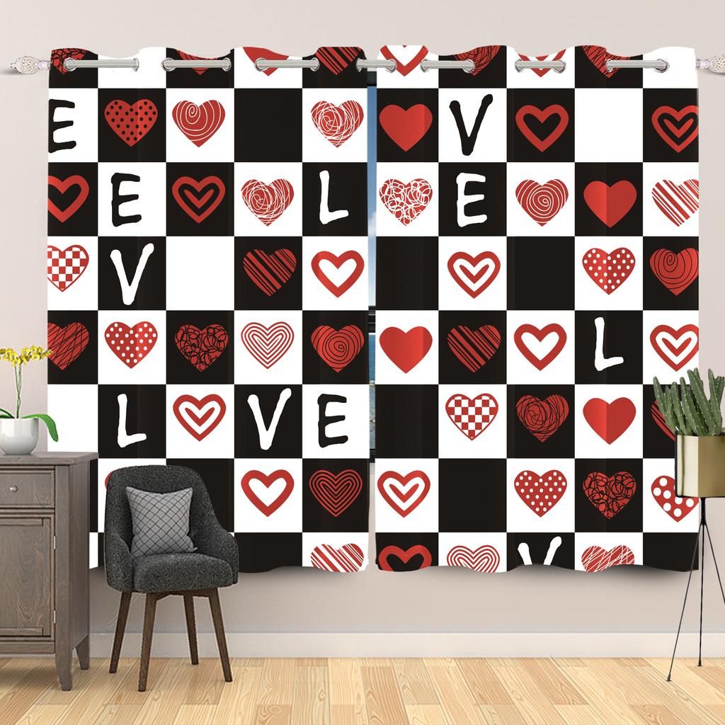 Valentijnsdag Hartjespatroon Gordijnen Romantische Liefde Print Gordijn Slaapkamer Woonkamer Huisraam Gordijnen Met Verduistering Polyester Perfect Voor