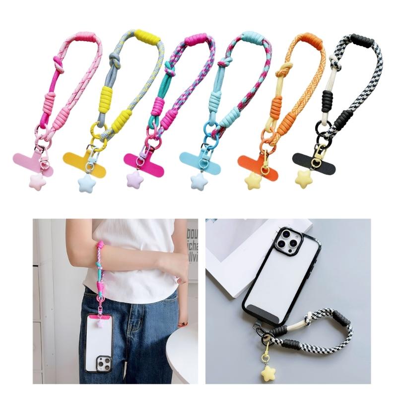Multicolor Phone Strap Polyester Metal Charm Detachable Tethers Mobile Lanyard Adjustable Wristband for Key Accessories