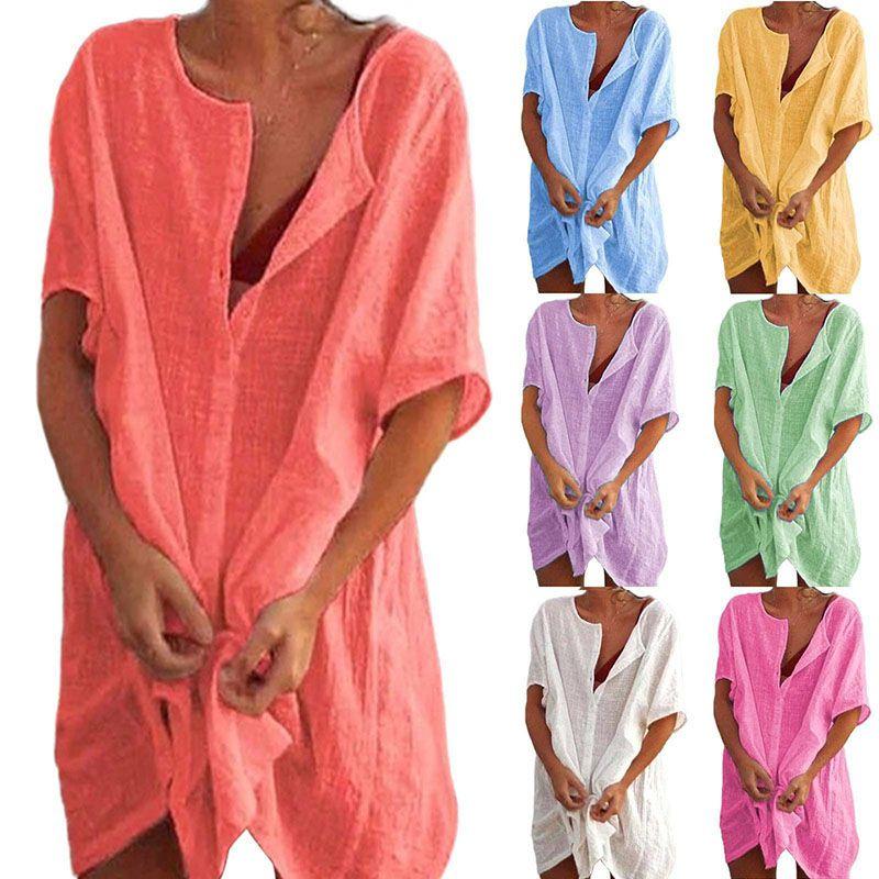 Women's Button Up Blouse Casual Comfy Top Mini Dress Plus Size S-8xl Stylish