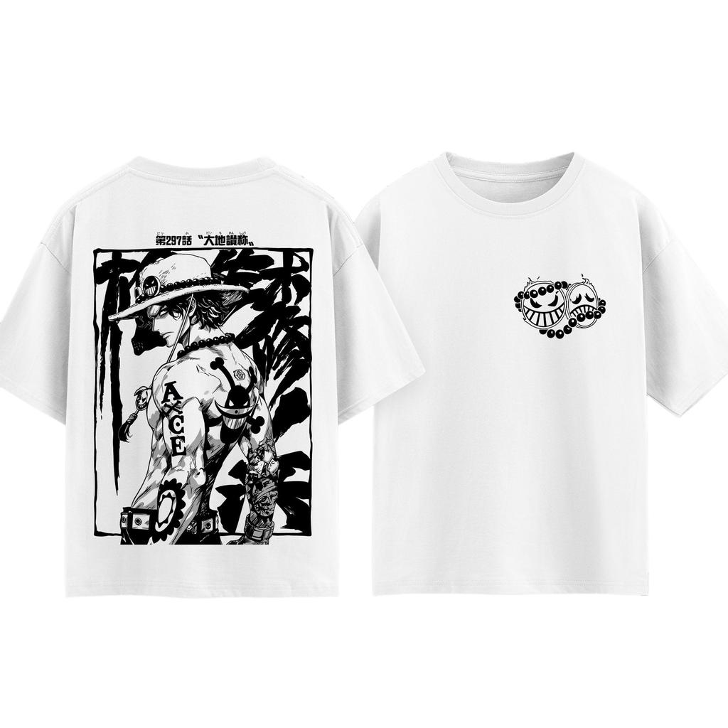 Anime One Piece Whitebeard Pirates Ace Printed Tshirt Unisex Unisex Summer Cotton Clothing Fashion Anime Fans Short Sleeve Tops