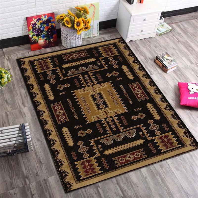 Traditional Ethnic Ornament Print Area Rug, Non-Slip Soft Floor Mat for Living Room Bedroom Home Decor Carpet