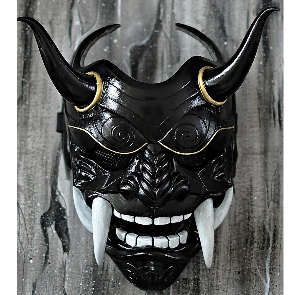 Red Hannya Mask Headgear with Red Ghost Face and Fangs, Japanese Style Halloween New Product Cosplay Props