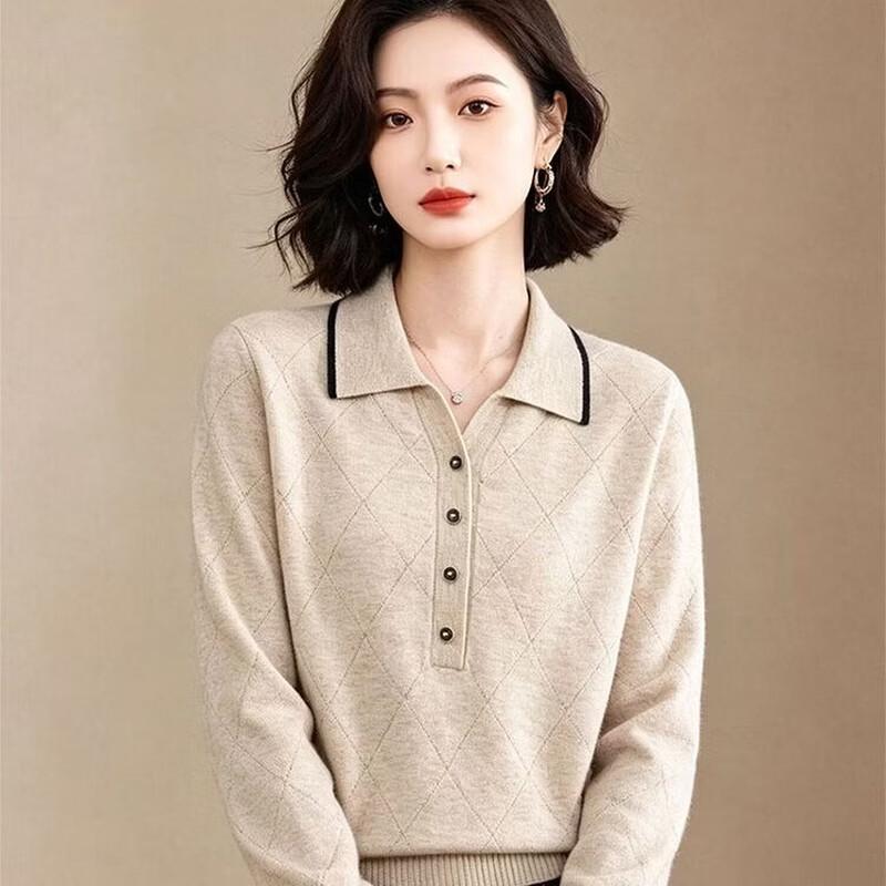 EST+II Diamond Jacquard Polo Collar Long-Sleeve Knit Sweater
