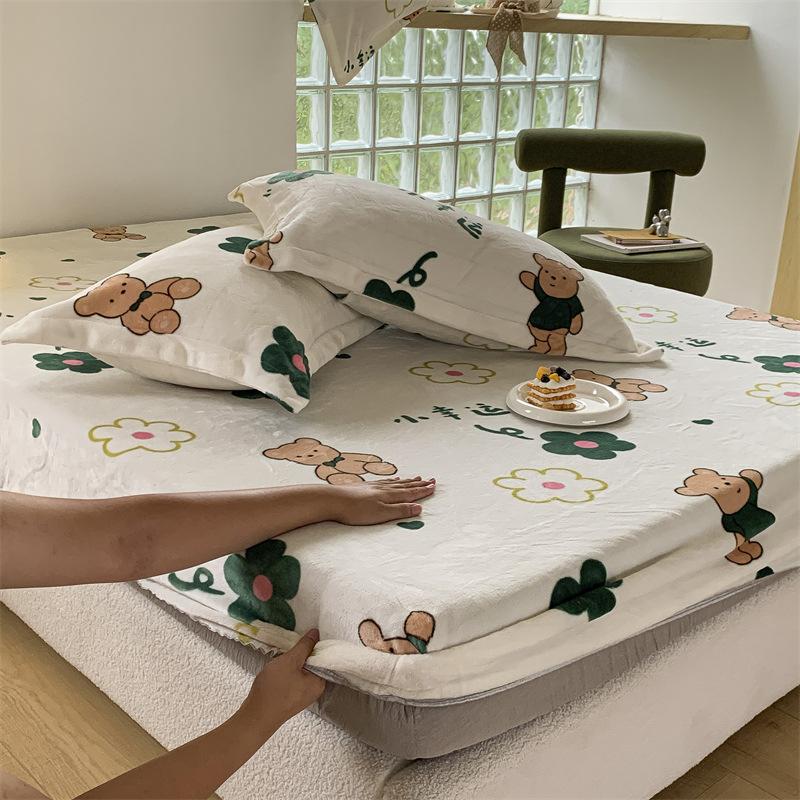 New A-class Milk Fleece Bed Sheet Thickened Warm Mink Fleece Mattress Cover Fully Wrapped