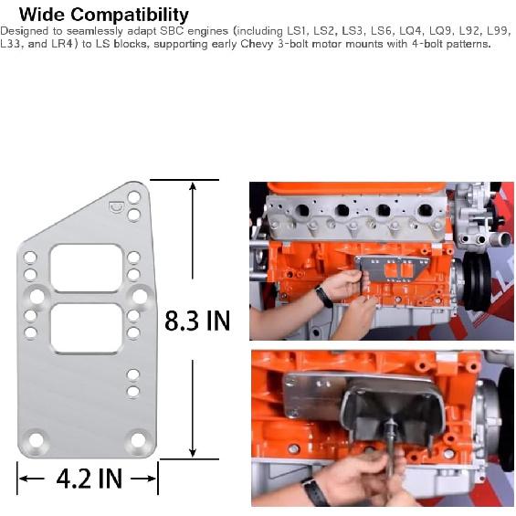 LS Swap Motor Mounts Adapter Plates - LS Conversion Adjustable Universal Swap Bracket Small Block,SBC Vehicle to LS Engine LS1 LS3 LS2 LQ4 LQ9 LS6