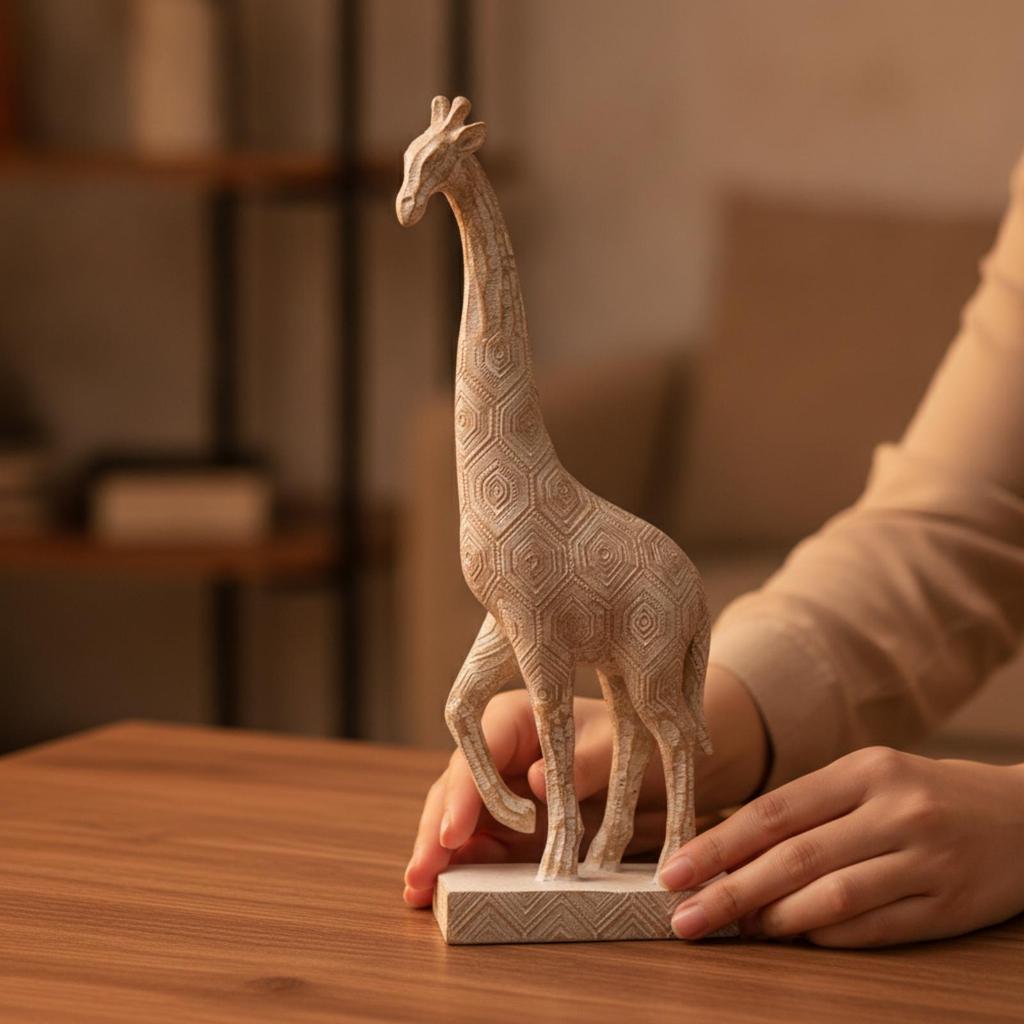 Giraffe Figurine with Base Embossed Sculptural for Entryway