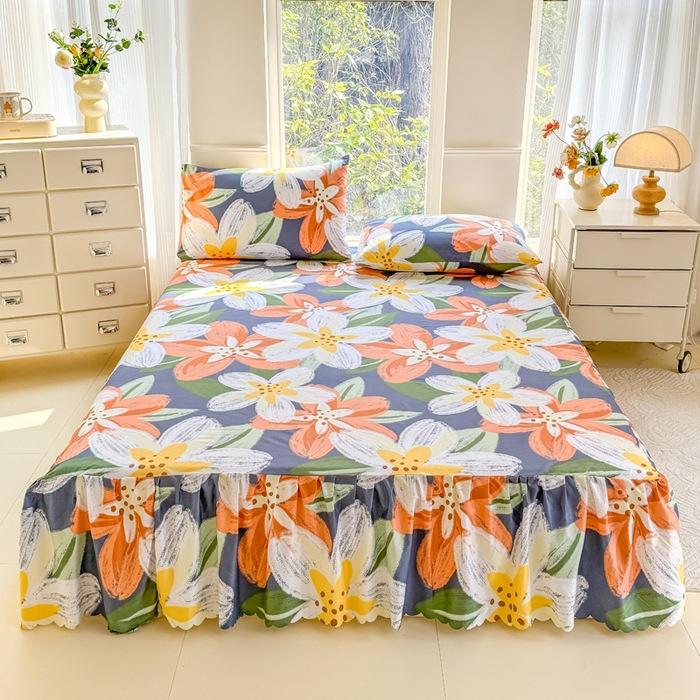 3pcs Bed Skirt Set Anti-slip Bed Skirt Bed Cover Full Bed Skirt Set Dust-proof Bed Sheet Bed Surround Bed Cover Mattress Protective Cover Bedding Set