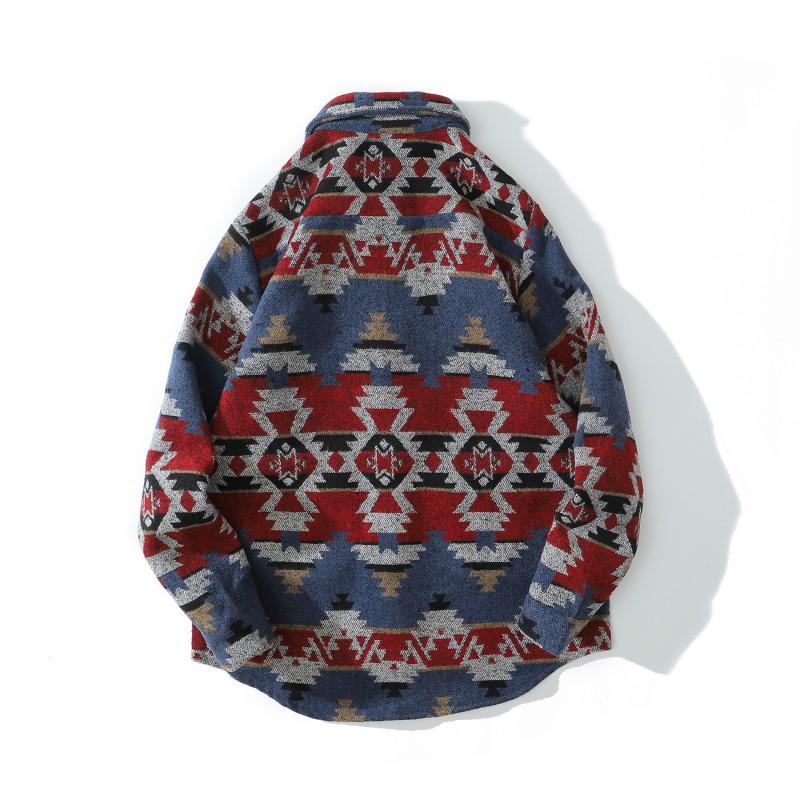 Winter Japanese Vintage Ethnic Style Thick Wool Blend Work Shirt Men Women Loose Fit Top Jacket