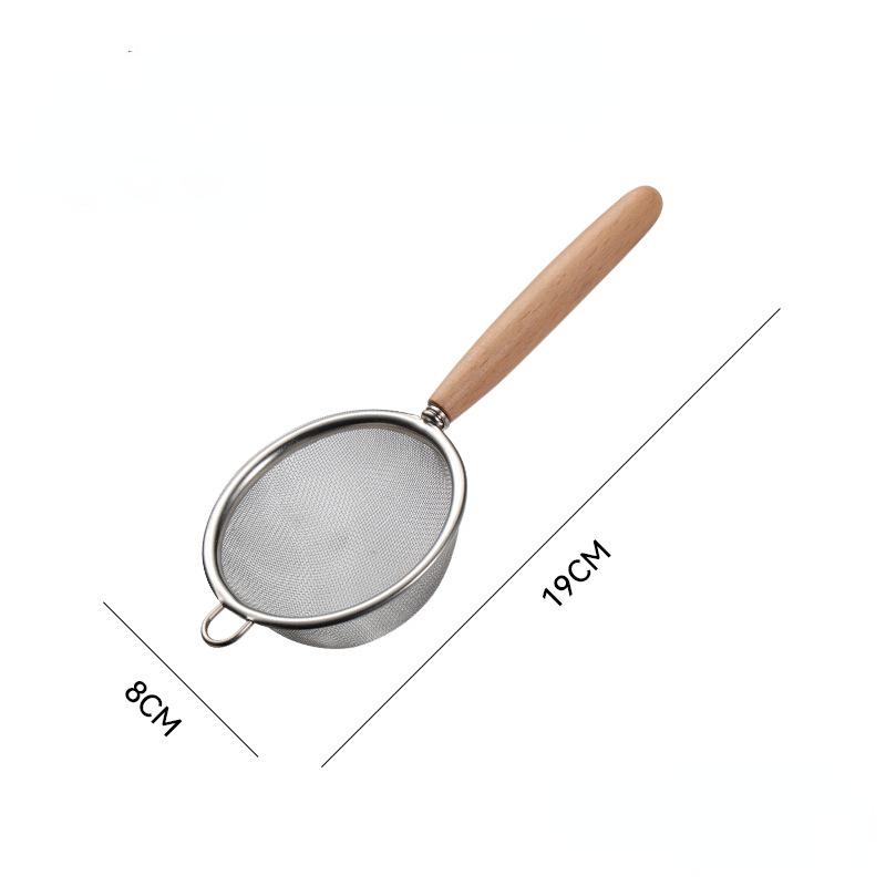 Stainless Steel Mesh Filter Spoon With Wooden Handle Flour Filter Spoon Household Kitchen Fried Oil Food Filter