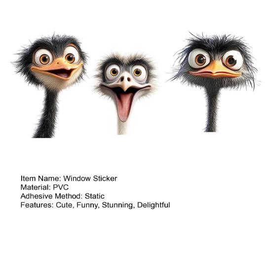 Funny Ostrich Head Window Ostriches Waterproof for Car Glass Static Decal Sticker Cartoon Door Wall Window