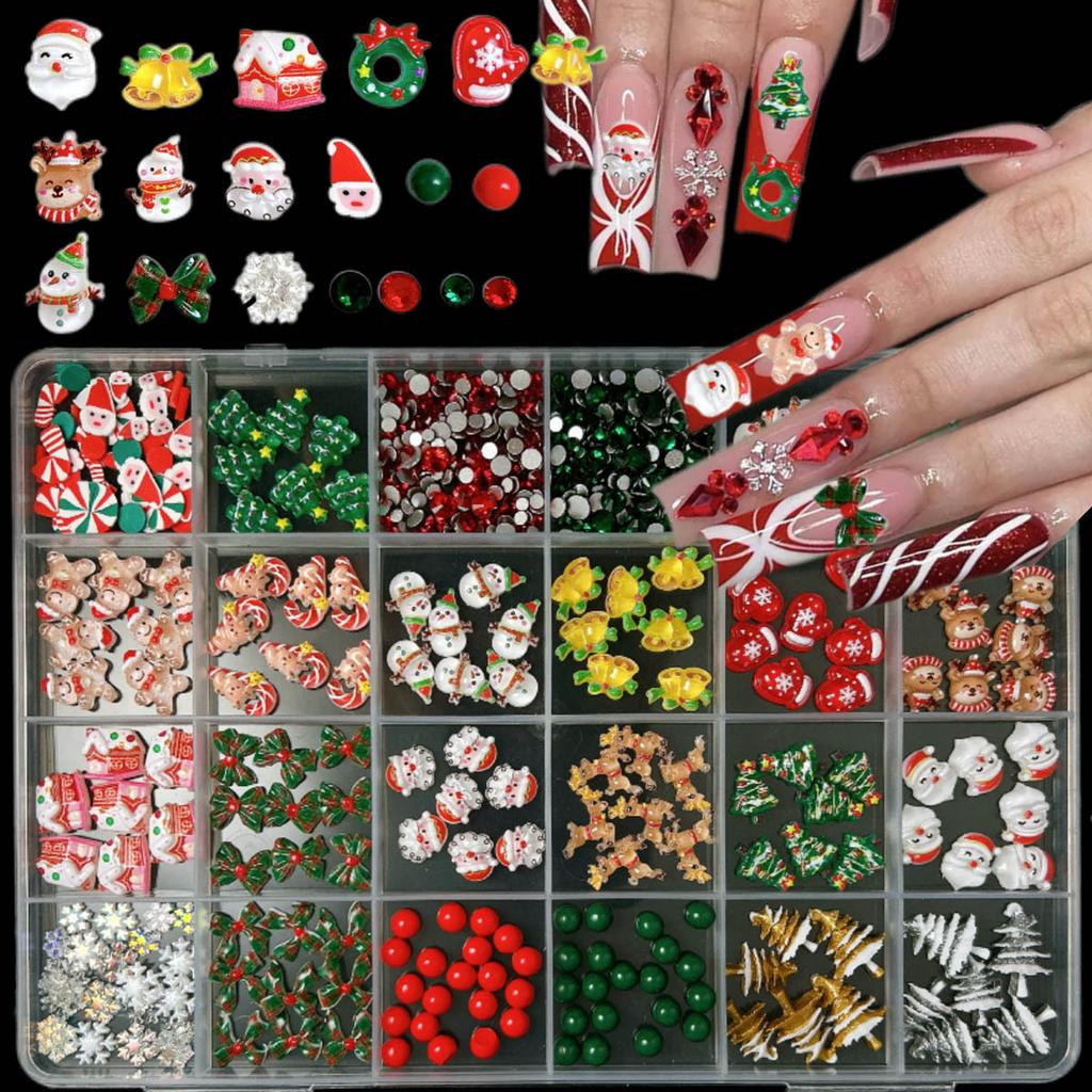 BEPAN Santa Claus Nail Art Decorations for New Year Winter Christmas Pressed Handmade DIY Boxed Wearable Nail Material