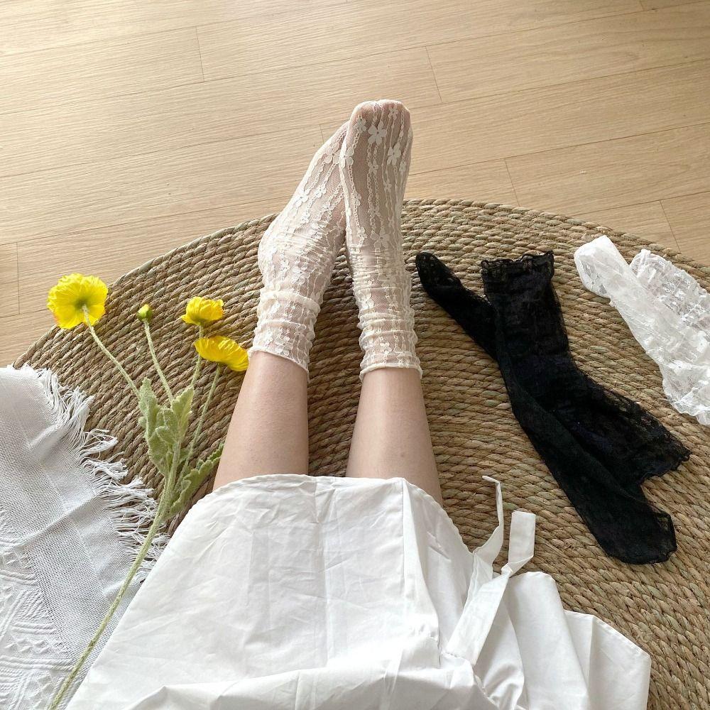 Transparent Lace Sock for Women Thin Floral Tulle Socks Fashion Mesh Flower Socks Girls