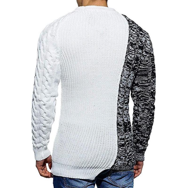 Men's Color Block Crewneck Sweater, Muscle Fit Long Sleeve Knit Pullover Jumper, Autumn Winter European Style Men Knit Top