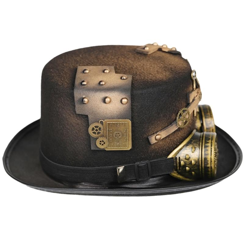 Homosexuální cylindr Steampunkový cylindr s brýlemi Černý Halloweenský cylindr Karneval