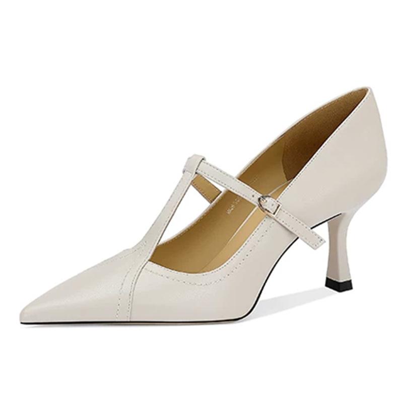 Retro Thin Heel Pointed High Heels Women's Thin Heel Early Autumn New One-word T-shaped Commuter Shoes with Shallow Mouth