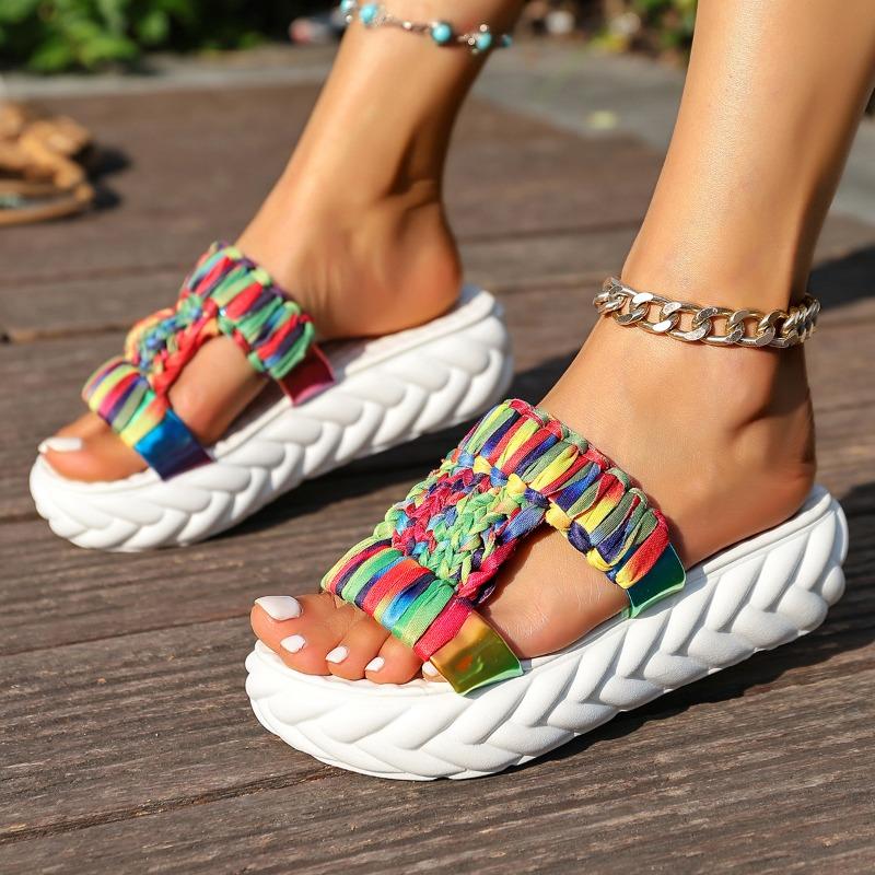 Fashion 2025 New Ladies Shoes Open Toe Women's Slippers Fashion Outdoor Casual Summer Color Matching Plus Size Platform Slippers Zapatos