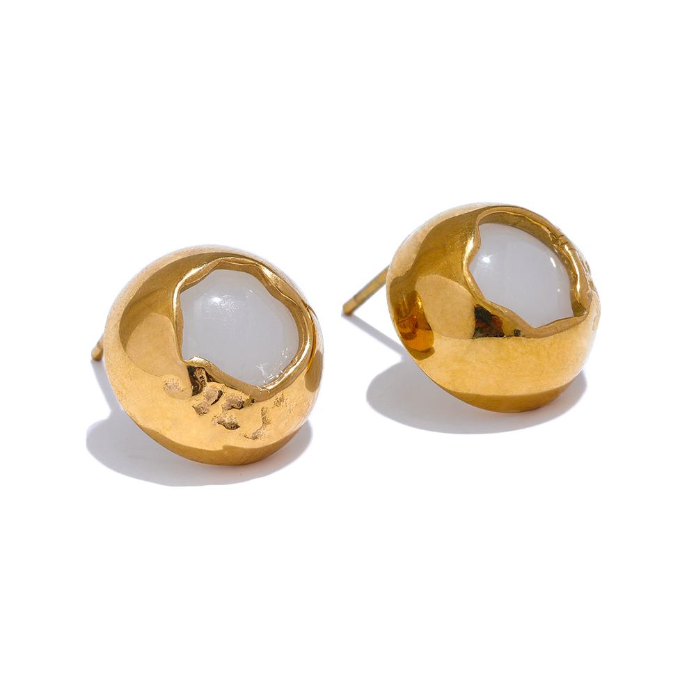 

Yhpup Exquisite Natural Stone Stainless Steel Round Fashion Stud Earrings High Quality Stylish Versatile Daily Jewelry for Women