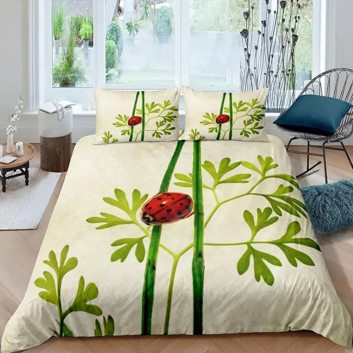 

Ladybug Duvet Cover Set 3D Ladybug Printed Bedding Set For Kids Boys Girls Flying Entomology Soft King Size Quilt Cover 70x133cm 2pcs