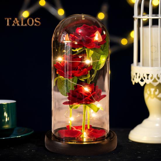 Preserved Rose In Glass Dome LED Light Up Eternal Flower Romantic Forever Rose Gift for Women Valentine's Day Mother's Day