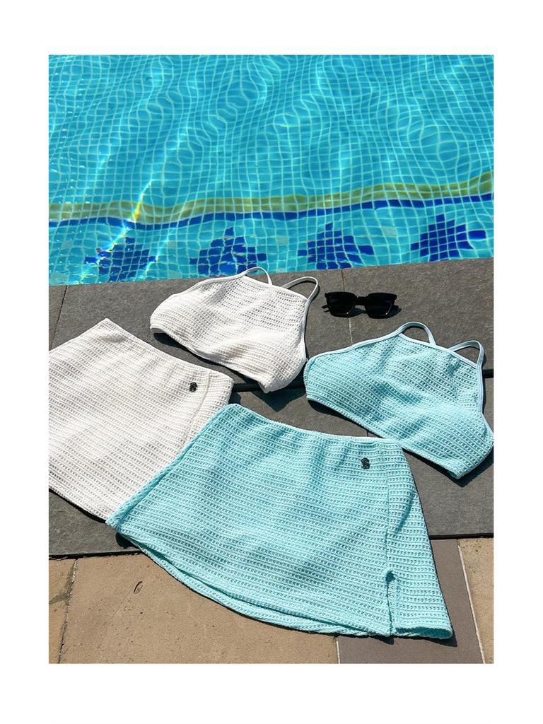 2025 Korean Sweet Backless Knit Dress: Tie-Up Beach Sexy Split Swimsuit for Women