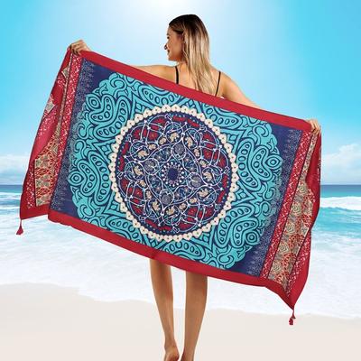 Fashions 90x180cm Twill Cotton Pareo Beach Cover-Ups Women Large Beach Dress Bikini Bathing Swimwear Cover Up Sarong Wrap Scarf