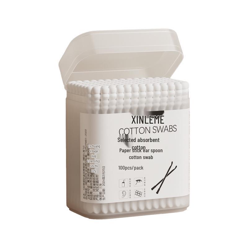 Eco-Friendly Double-Ended Cotton Swabs: Lint-Free, Flexible, Paper Handle, Boxed for Multi-Purpose Ear Cleaning & Home Use